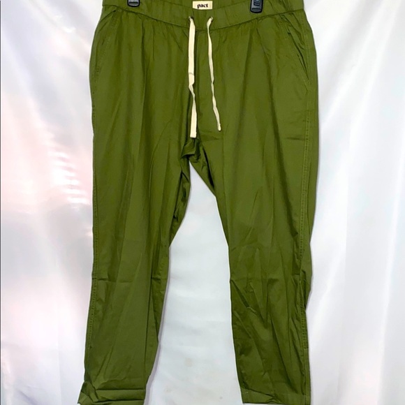 NWT PACT MENS (UNISEX)ORGANIC COTTON ELASTANE BLEND OLIVE GREEN PANTS DRAWSTRING - Picture 1 of 11